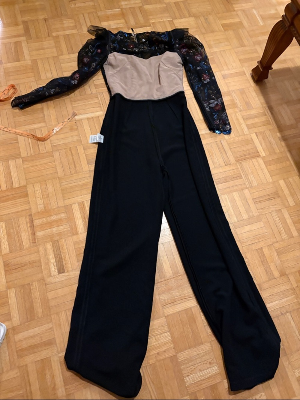 Bronx & Banco Black Wide-Leg Jumpsuit with Floral Bodice and Blue Trim. NWOT - Picture 12 of 16